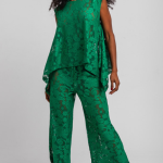 Blusa asimétrica picos de encaje verde - Limoncello