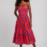 Vestido midi bustier naranja y panteras rosas - Pink Panther