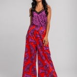 Pantalón fluido naranja y panteras rosas - Pink