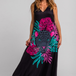Vestido tirantes de hojas y panteras - Nocturna