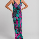 Vestido midi cremallera de hojas y panteras - Nocturna