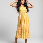 Vestido midi bustier de rayas blancas y amarillas - Oh Sole mio